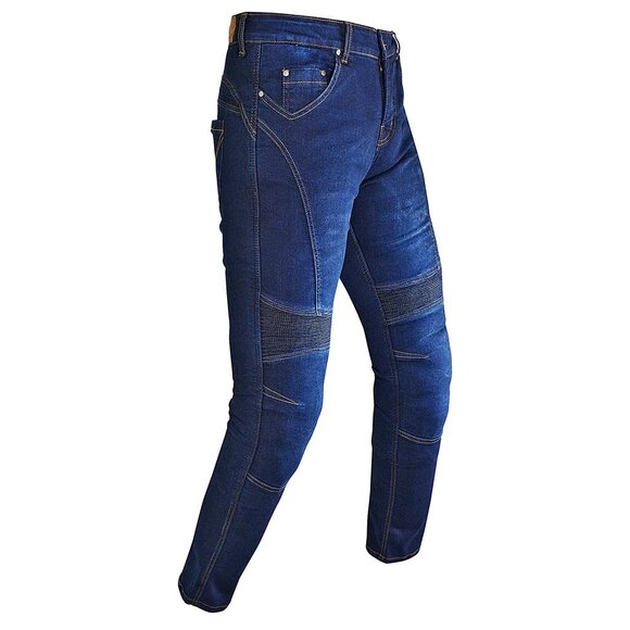 RIDERACT® Men’s Dark Blue Biker Riding Jeans Motorcycle Denim Pants w/ CE Armors - Picture 4 of 9
